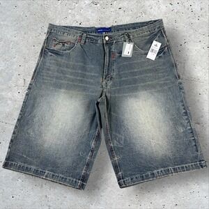 VTG Enyce Shorts Mens 44 Baggy Wide Leg Jean‎ Denim Skate Embroidered Y2K NWT